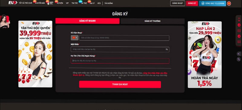 Đăng ký EU9 - Tạo tài khoản chơi nổ hũ trực tuyến tại EU9